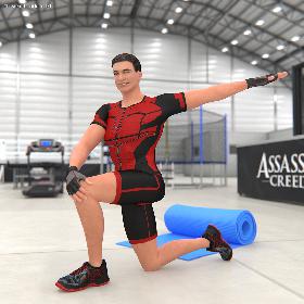 3D Athletic Man doing Lunge and Twist